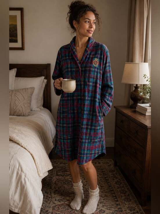 Lauren Ralph Lauren Other - Lauren Ralph Lauren Plaid Fleece Nightshirt M Tartan Preppy Sleepwear Robe